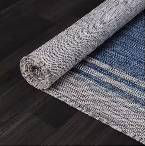 5 X 7 Azure Silver Aloha Washable Bordered Indoor Outdoor Area Rug