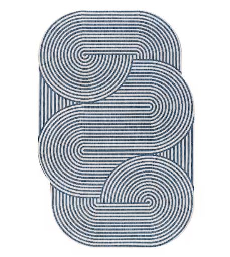 Margot Modern Geometric Arch Stripe Cream/Navy 5 ft. x 8 ft. Indoor/Outdoor Shaped Area Rug