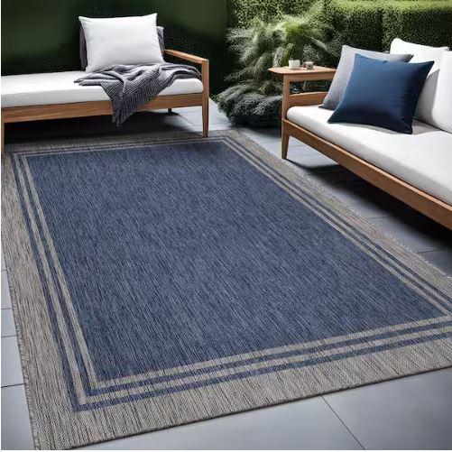 5 X 7 Azure Silver Aloha Washable Bordered Indoor Outdoor Area Rug