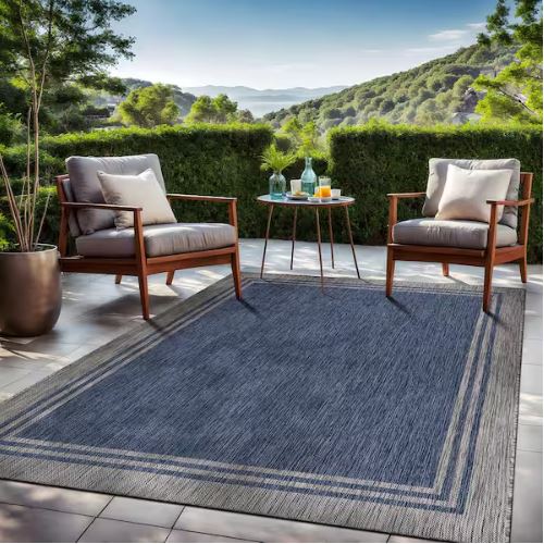 5 X 7 Azure Silver Aloha Washable Bordered Indoor Outdoor Area Rug