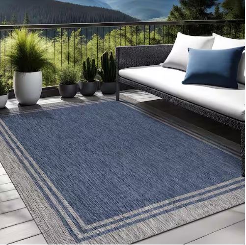 5 X 7 Azure Silver Aloha Washable Bordered Indoor Outdoor Area Rug