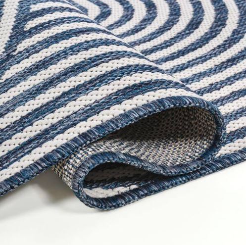 Margot Modern Geometric Arch Stripe Cream/Navy 5 ft. x 8 ft. Indoor/Outdoor Shaped Area Rug