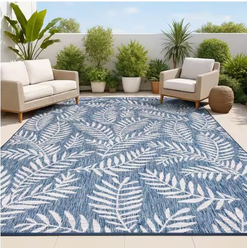 Nevis Palm Frond Navy/Ivory 5 ft. x 8 ft. Indoor/Outdoor Area Rug