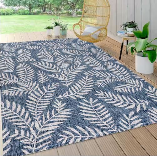 Nevis Palm Frond Navy/Ivory 5 ft. x 8 ft. Indoor/Outdoor Area Rug
