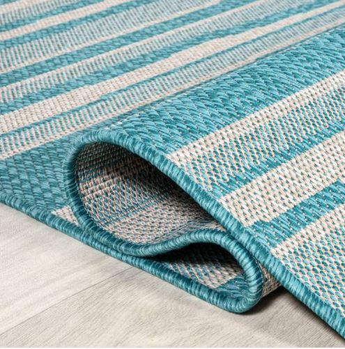 Castara Wavy Stripe Modern Aqua/Cream 5 ft. x 8 ft. Indoor/Outdoor Area Rug