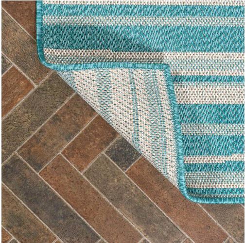 Castara Wavy Stripe Modern Aqua/Cream 5 ft. x 8 ft. Indoor/Outdoor Area Rug