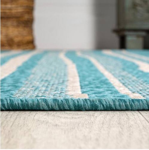 Castara Wavy Stripe Modern Aqua/Cream 5 ft. x 8 ft. Indoor/Outdoor Area Rug
