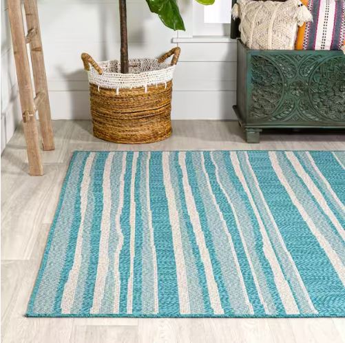 Castara Wavy Stripe Modern Aqua/Cream 5 ft. x 8 ft. Indoor/Outdoor Area Rug