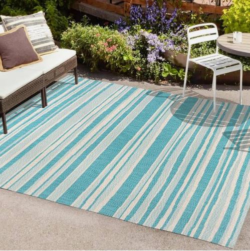 Castara Wavy Stripe Modern Aqua/Cream 5 ft. x 8 ft. Indoor/Outdoor Area Rug