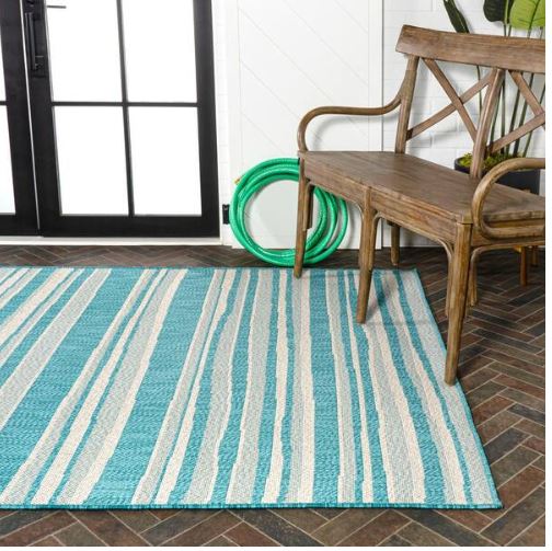 Castara Wavy Stripe Modern Aqua/Cream 5 ft. x 8 ft. Indoor/Outdoor Area Rug