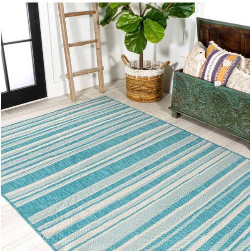 Castara Wavy Stripe Modern Aqua/Cream 5 ft. x 8 ft. Indoor/Outdoor Area Rug