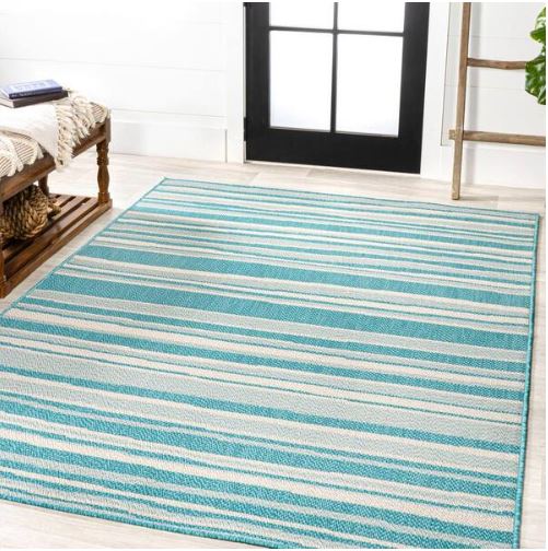 Castara Wavy Stripe Modern Aqua/Cream 5 ft. x 8 ft. Indoor/Outdoor Area Rug