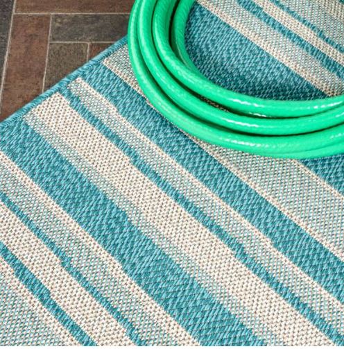 Castara Wavy Stripe Modern Aqua/Cream 5 ft. x 8 ft. Indoor/Outdoor Area Rug