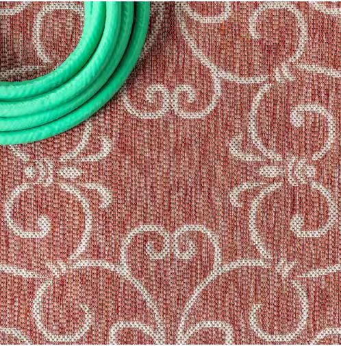 Charleston Vintage Filigree Red/Beige 5 ft. 3 in. x 7 ft. 7 in. Textured Weave Indoor/Outdoor Area Rug