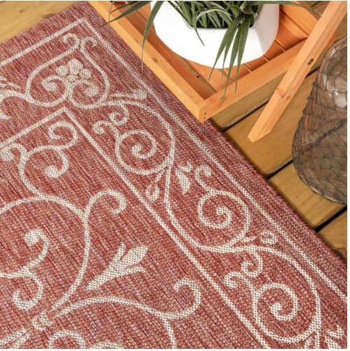 Charleston Vintage Filigree Red/Beige 5 ft. 3 in. x 7 ft. 7 in. Textured Weave Indoor/Outdoor Area Rug
