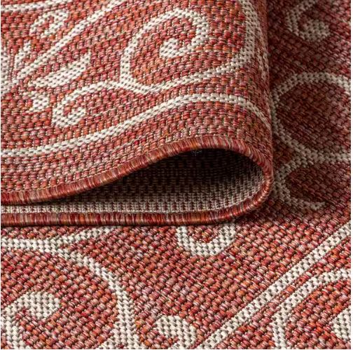 Charleston Vintage Filigree Red/Beige 5 ft. 3 in. x 7 ft. 7 in. Textured Weave Indoor/Outdoor Area Rug