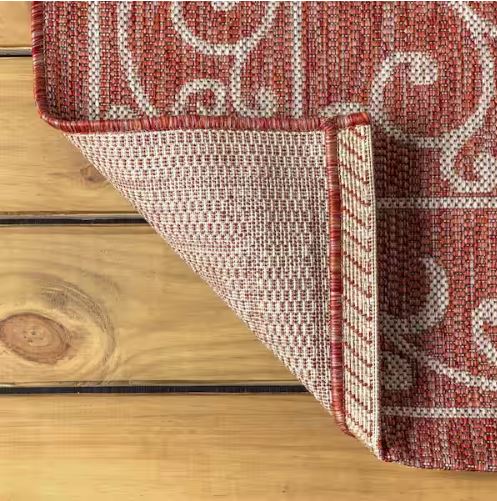 Charleston Vintage Filigree Red/Beige 5 ft. 3 in. x 7 ft. 7 in. Textured Weave Indoor/Outdoor Area Rug