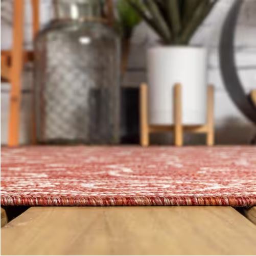 Charleston Vintage Filigree Red/Beige 5 ft. 3 in. x 7 ft. 7 in. Textured Weave Indoor/Outdoor Area Rug