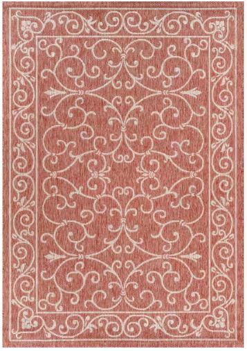 Charleston Vintage Filigree Red/Beige 5 ft. 3 in. x 7 ft. 7 in. Textured Weave Indoor/Outdoor Area Rug