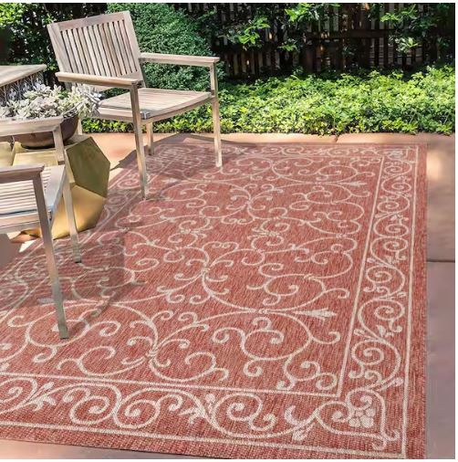 Charleston Vintage Filigree Red/Beige 5 ft. 3 in. x 7 ft. 7 in. Textured Weave Indoor/Outdoor Area Rug
