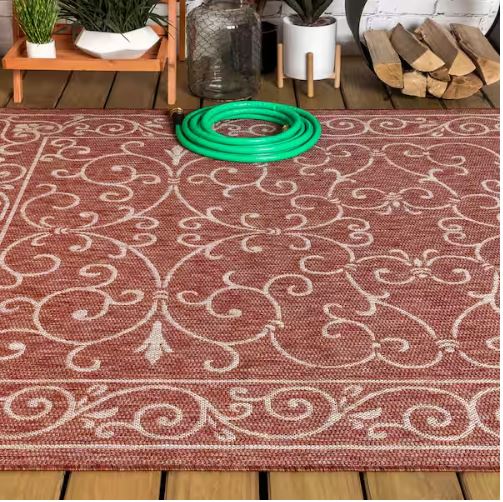 Charleston Vintage Filigree Red/Beige 5 ft. 3 in. x 7 ft. 7 in. Textured Weave Indoor/Outdoor Area Rug