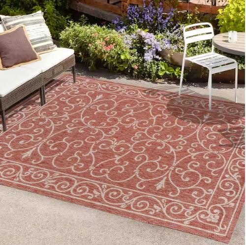 Charleston Vintage Filigree Red/Beige 5 ft. 3 in. x 7 ft. 7 in. Textured Weave Indoor/Outdoor Area Rug