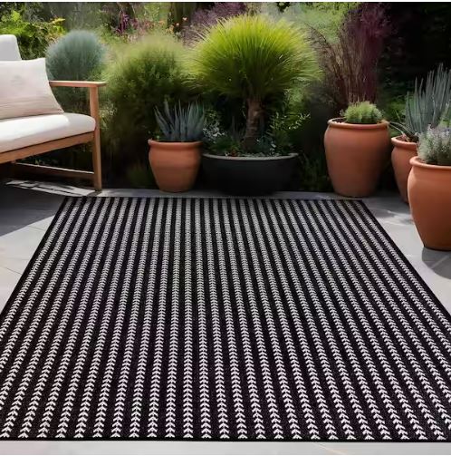 Arrow Black 8 ft. x 10 ft. Chevron Striped Washable Indoor Outdoor Area Rug