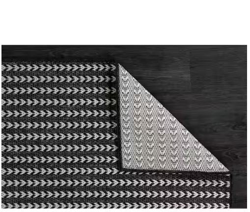 Arrow Black 8 ft. x 10 ft. Chevron Striped Washable Indoor Outdoor Area Rug