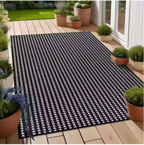 Arrow Black 8 ft. x 10 ft. Chevron Striped Washable Indoor Outdoor Area Rug