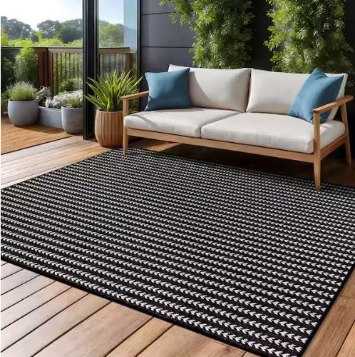 Arrow Black 8 ft. x 10 ft. Chevron Striped Washable Indoor Outdoor Area Rug