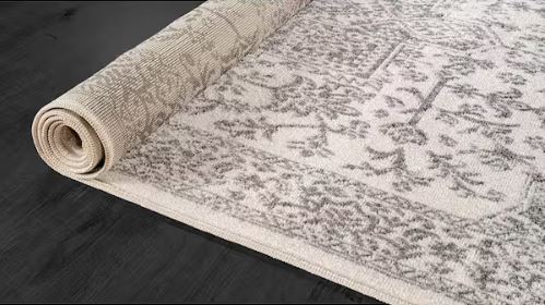 Athena Gray 5 ft. x 7 ft. Rubber Back Washable Oriental Border Indoor Outdoor Patio Area Rug
