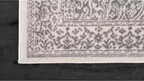 Athena Gray 5 ft. x 7 ft. Rubber Back Washable Oriental Border Indoor Outdoor Patio Area Rug