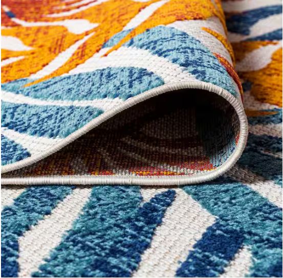 Tropics Palm Leaves Cream/Orange Indoor/Outdoor 5 ft. x 8 ft. Area Rug
