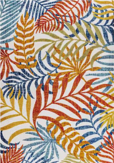 Tropics Palm Leaves Cream/Orange Indoor/Outdoor 5 ft. x 8 ft. Area Rug