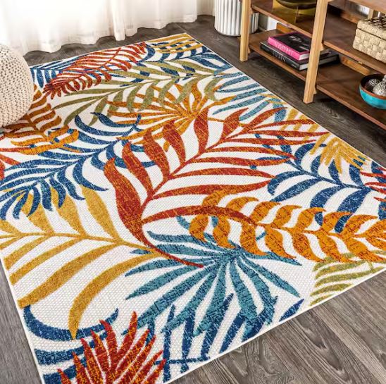 Tropics Palm Leaves Cream/Orange Indoor/Outdoor 5 ft. x 8 ft. Area Rug