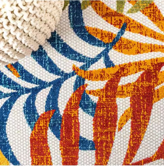 Tropics Palm Leaves Cream/Orange Indoor/Outdoor 5 ft. x 8 ft. Area Rug
