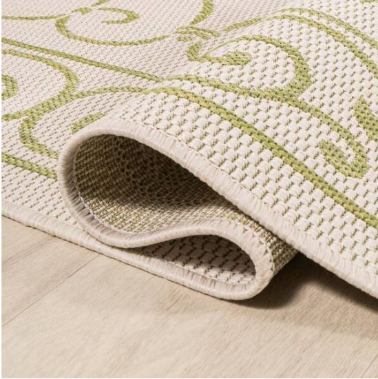 Charleston Vintage Filigree Textured Weave Cream/Green 5 ft. Round Indoor/Outdoor Area Rug