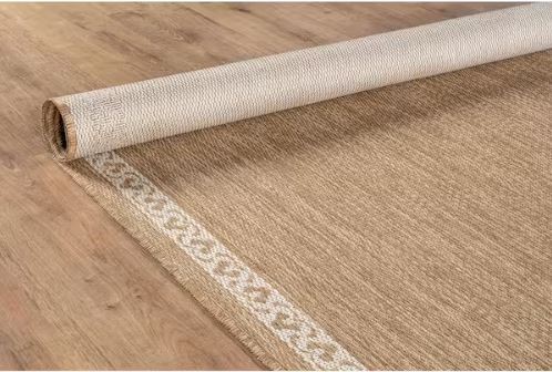 Frame Natural 6 ft. x 9 ft. Geometric Bordered Washable Indoor Outdoor Area Rug