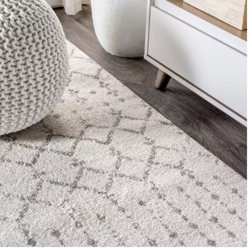 Moroccan Hype Boho Vintage Diamond Cream/Gray 8 ft. Round Area Rug