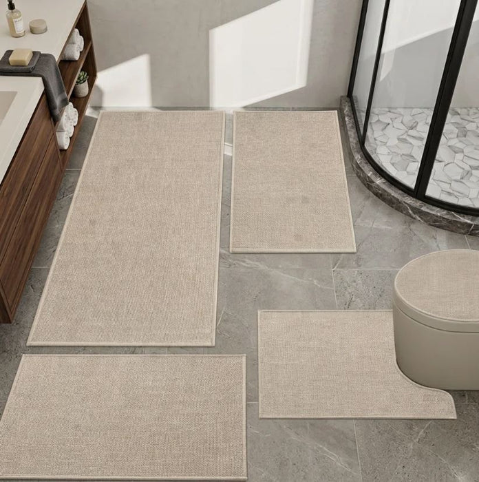 5 Piece Textured Linen-Look Bath Rug Set with Non-Slip Backing