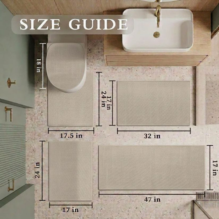 5 Piece Textured Linen-Look Bath Rug Set with Non-Slip Backing