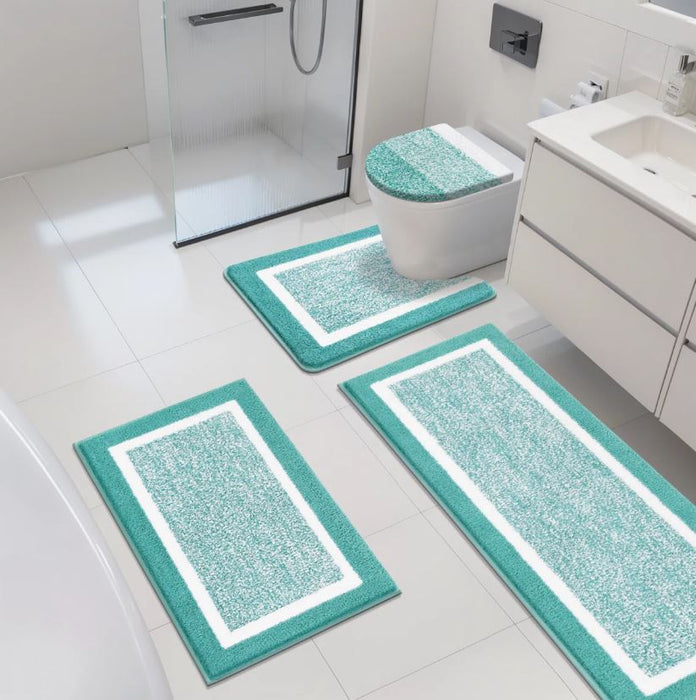 4 Piece Soft Absorbent Microfiber Bath Rug Set with Non-Slip Backing (Set of 4)