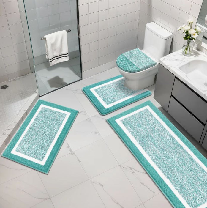 4 Piece Soft Absorbent Microfiber Bath Rug Set with Non-Slip Backing (Set of 4)