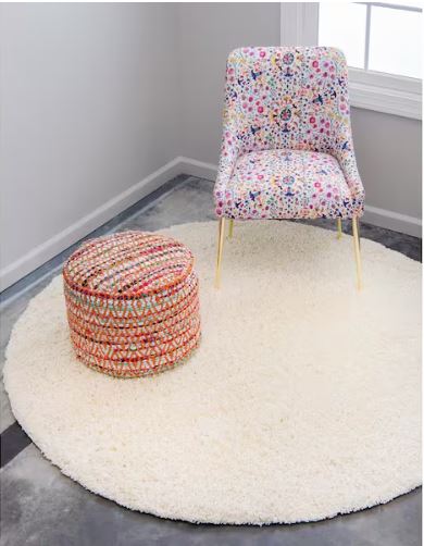 Solid Shag Pure Ivory 6 ft. Round Area Rug