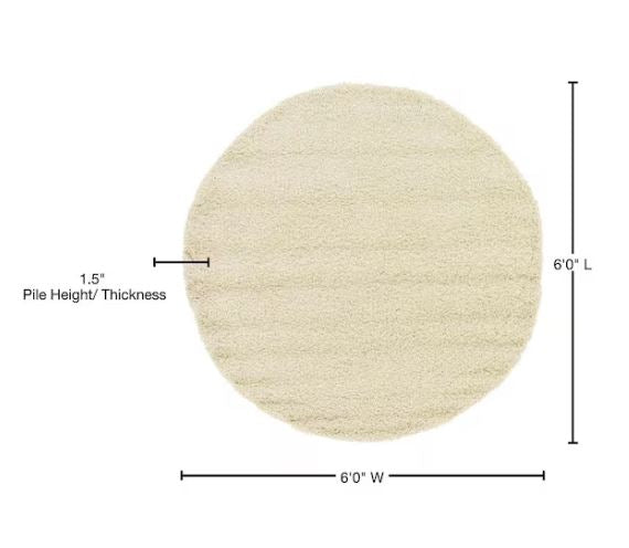 Solid Shag Pure Ivory 6 ft. Round Area Rug