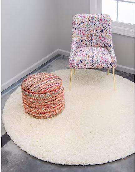 Solid Shag Pure Ivory 6 ft. Round Area Rug