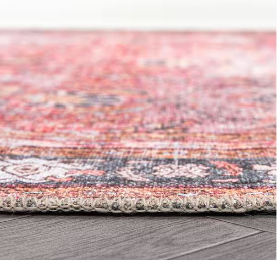Amber Red 7 ft. 7 in. x 9 ft. 6 in. Vintage Inspired Machine Washable Non Slip Area Rug
