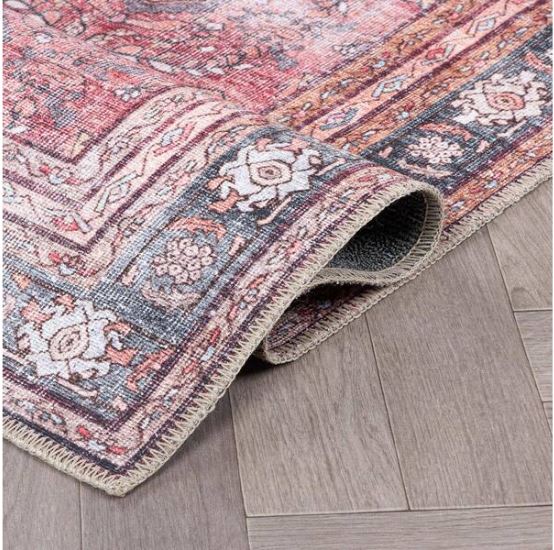 Amber Red 7 ft. 7 in. x 9 ft. 6 in. Vintage Inspired Machine Washable Non Slip Area Rug