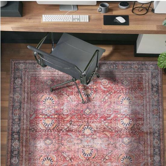 Amber Red 7 ft. 7 in. x 9 ft. 6 in. Vintage Inspired Machine Washable Non Slip Area Rug