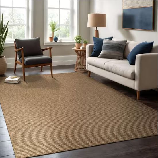 Terra Fiber Easy Jute Natural 9 ft. x 12 ft. Solid Indoor Outdoor Area Rug